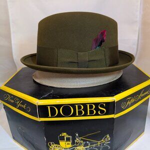 60's Era Dobbs Fifth Avenue Fedora Vintage Green/Brown Fur Felt - Size 7 1/4
